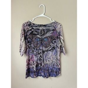 Y2KApt 9 Womens Top L Embellished‎ 3/4 Sleeve Floral  Indie Grunge Fairycore